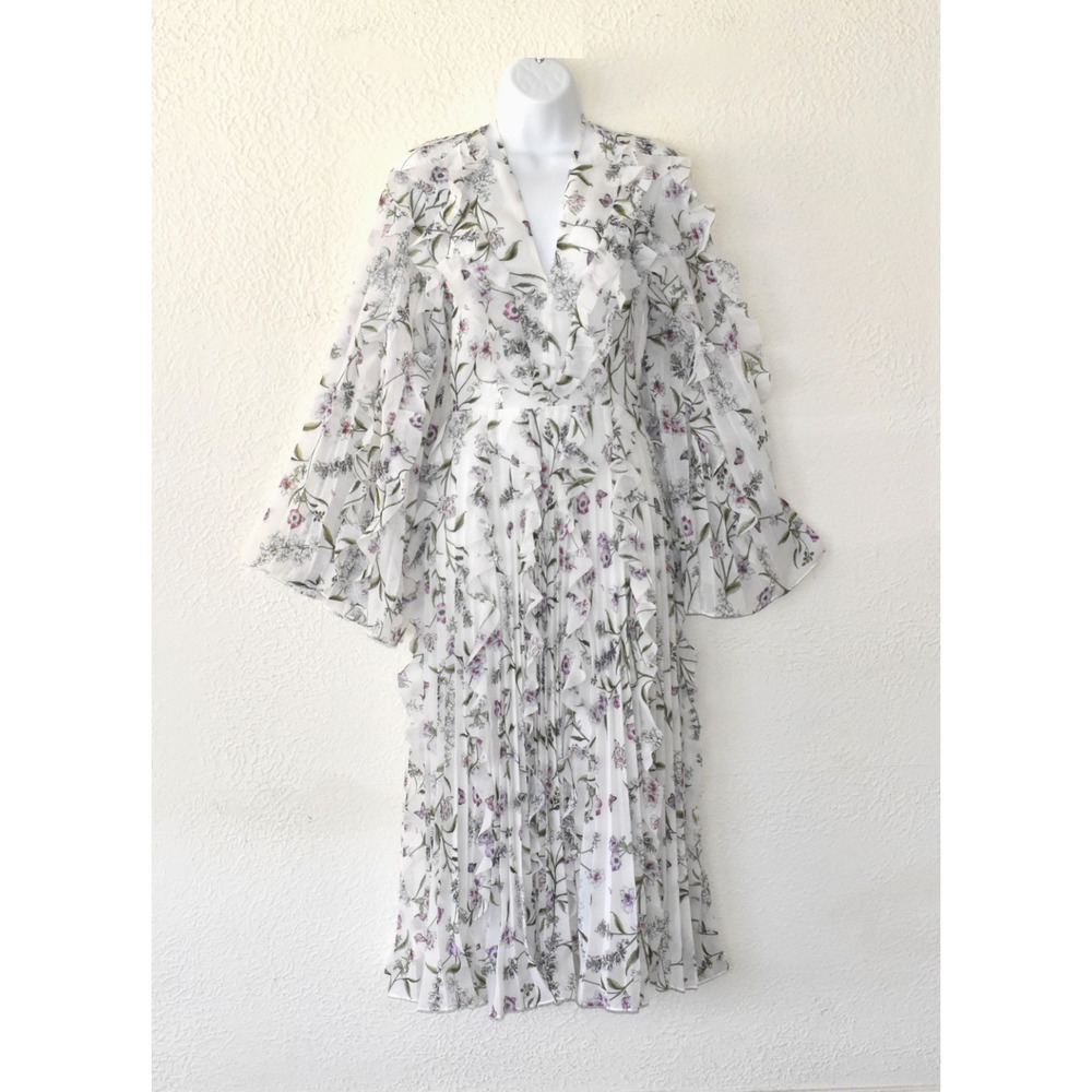B5 NWT GIAMBATTISTA VALLI X H&M Floral Chiffon Ruffles Wide Sleeves Dress Size 0